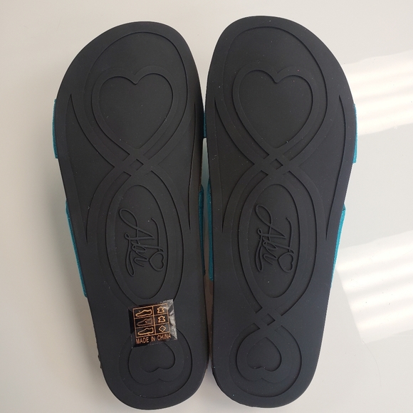 NIB Birkenstock Style Sandals by Abi Teal Slippers - Picture 5 of 7